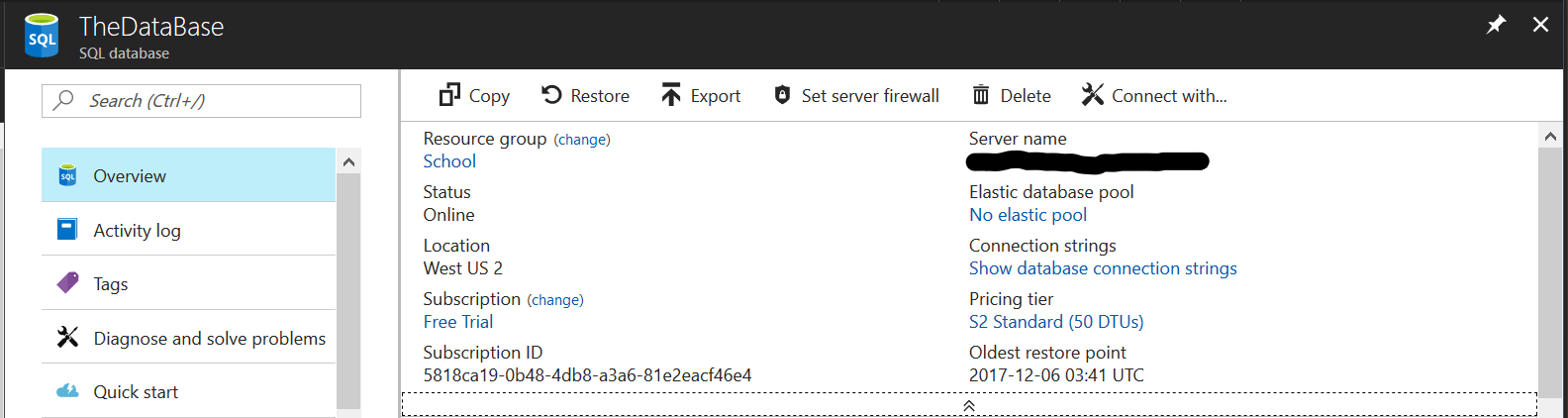 Copy Connection String
